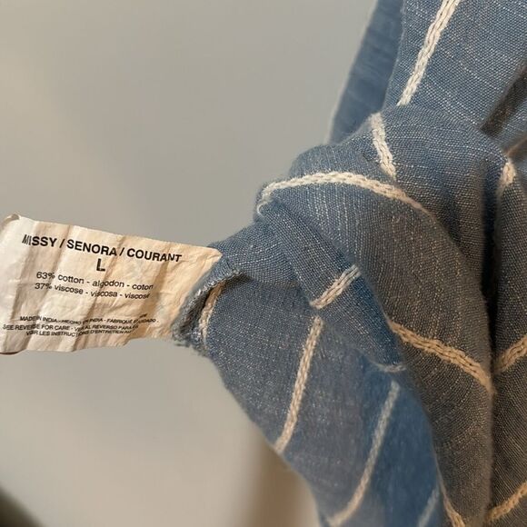 Nine West Cotton Blend Crochet Pinstripe Blouse L - Picture 7 of 7